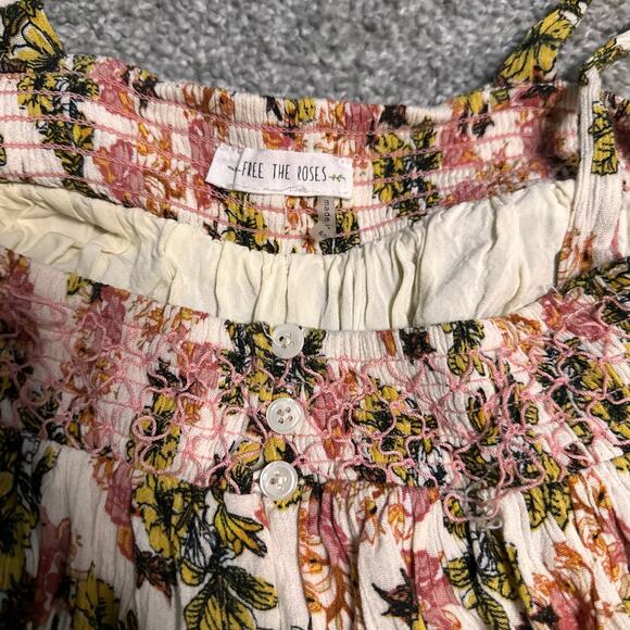 Free The Roses Floral Romper Summer Spring Size Medium Pink Green Yellow - Picture 2 of 4